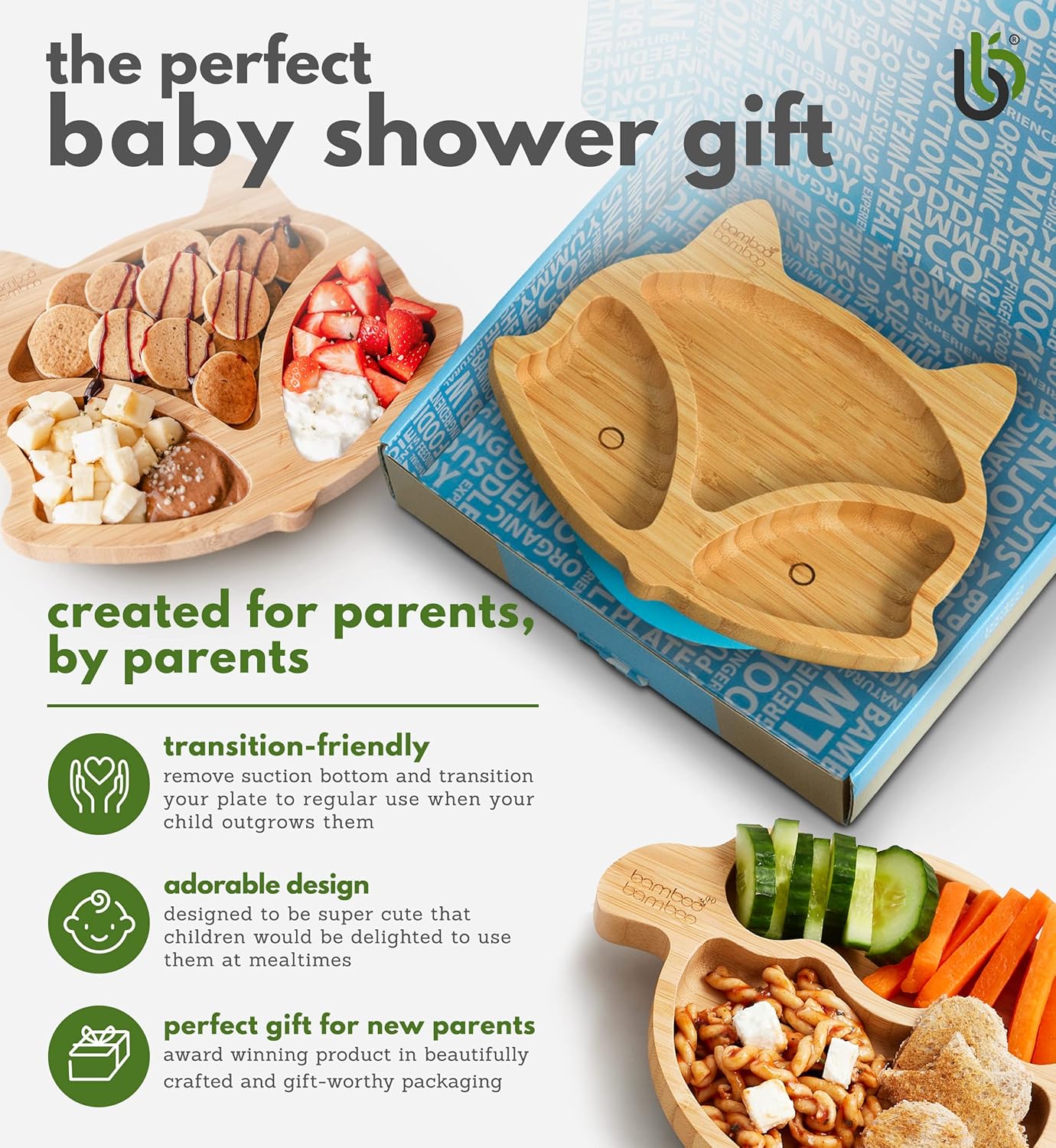 bamboo bamboo Baby and Toddler Plate for Feeding and Weaning, Bamboo Fox Plate with Secure Suction Cup for Babies from 6 Months (Fox, Pink)