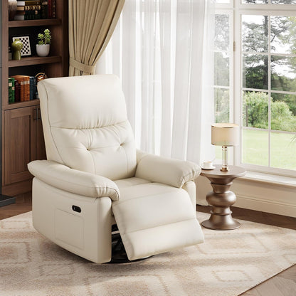 GAOMON Swivel Rocking Recliner Chair, Manual Leather Recliner Glider with Lumbar Support & Padded Armrest, Comfortable Rocker Nursery Single Sofa for Living Room and Bedroom (Cream)