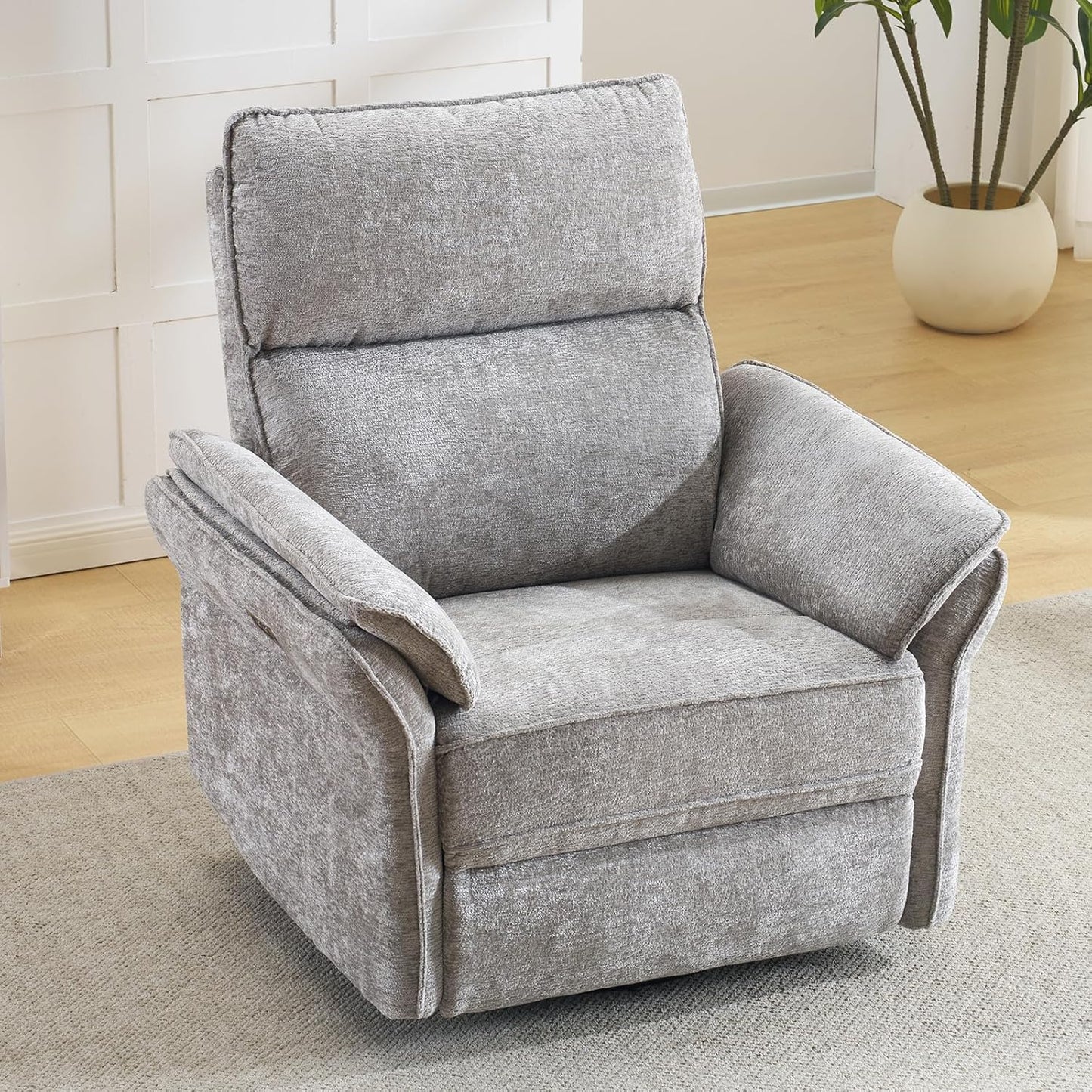 Oversized Swivel Rocker Recliner with Adjustable Headrest, Rocking Chair Nursery with Overstuffed Armrest, Manual Rocker Recliner Nursery Chair for Living Room, White