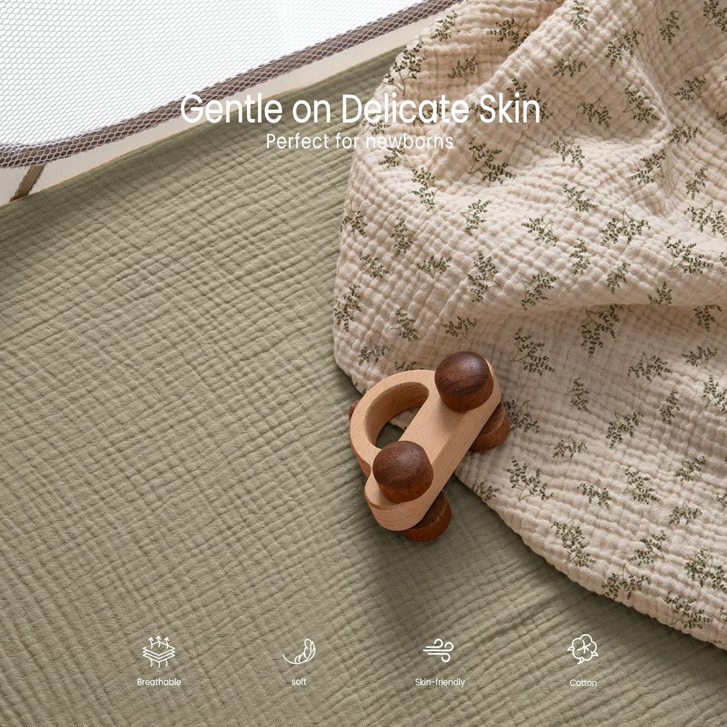 lulumoon Baby Bassinet Sheets Muslin: Cotton Bedside Bassinet Sheets Leaf for Boys - Fitted for Bedside Sleeper Mattress