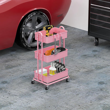 Simple Houseware 3-Tier Heavy Duty Metal Utility Rolling Cart, White