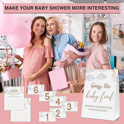 Guess the Baby Food Party Games, Baby Shower Game Set, 1 Standing Sign + 25 Answer Cards + 6 Number Cards, Boho Wild West Gender Reveal Party Decoration Supplies -B05