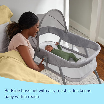 Graco® DreamMore Bedside, Newborn, Travel, Portable Bassinet for Newborn Babies to 6 Months, Willow