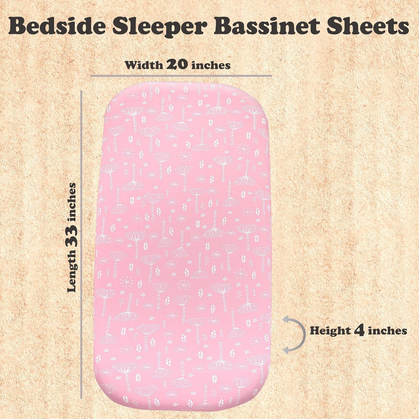 3-Pack Bedside Sleeper Bassinet Sheets | GOTS Certified Organic 100% Muslin Cotton | Ultra Soft & Breathable | 33×20×4” Fitted Sheets | Universal Fit 29–33” x 17–21” Pads