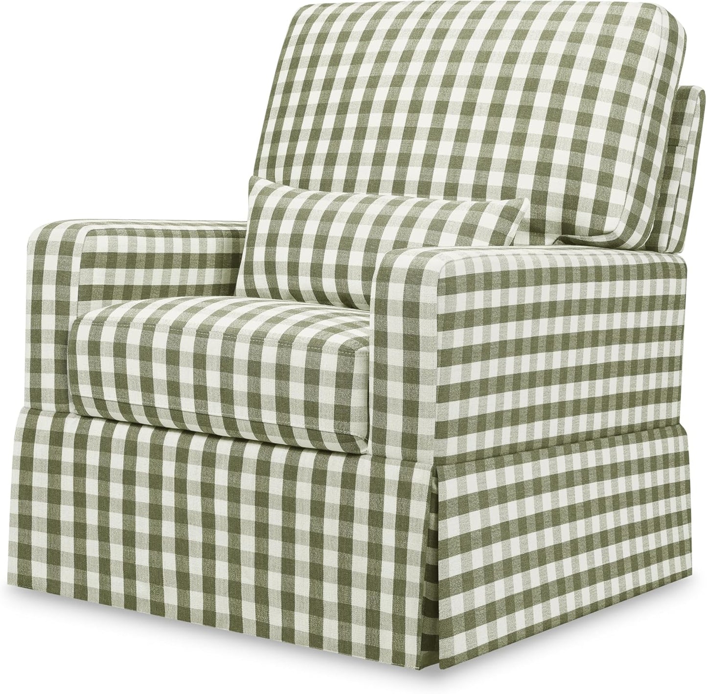 Namesake Crawford Pillowback Comfort Swivel Glider in Tan Gingham, Water Repellent & Stain Resistant, Greenguard Gold & CertiPUR-US Certified