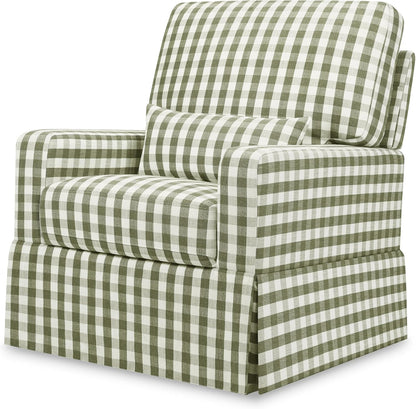Namesake Crawford Pillowback Comfort Swivel Glider in Tan Gingham, Water Repellent & Stain Resistant, Greenguard Gold & CertiPUR-US Certified