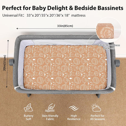 Baby Bedside Bassinet Sheets Girl, 33”x20” Compatible with Baby Delight Dream On Me & Most Rectangle Bedside Sleeper Bassinet Mattress, Super Soft Microfiber Pink Butterfly Flower