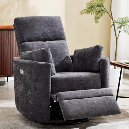 Power Recliner,Nursery Swivel Glider Rocking Chair with USB Port,Upholstered Adult Electric Recliner Rocking Chair with 2 Pillows for Living Room Bedroom (Beige Corduroy, Power-Driven)