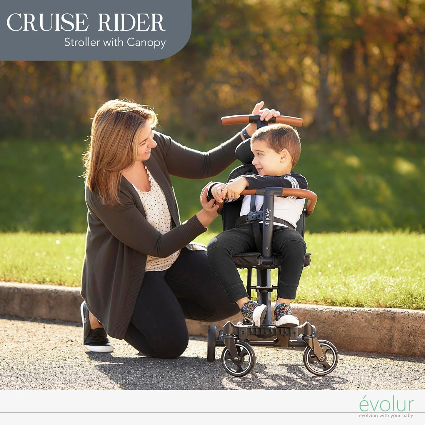 Evolur Cruise Rider Stroller with Canopy, Lightweight Umbrella Stroller with Compact Fold, Easy to Carry Travel Stroller - Cognac