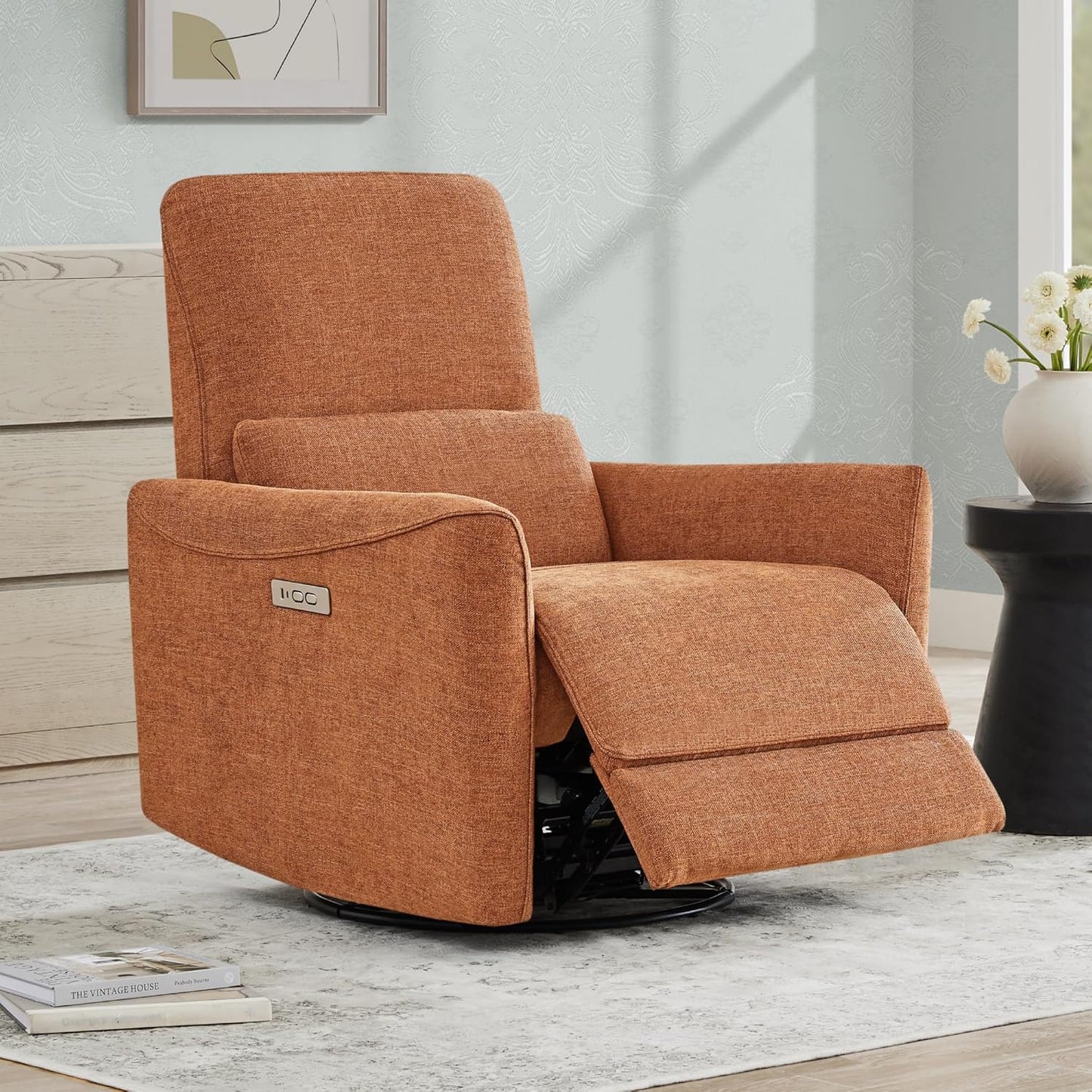 CHITA Power Recliner Chair Swivel Glider, FSC Certified Upholstered Living Room Nursery Reclining Sofa Chair with Lumbar Support, Linen
