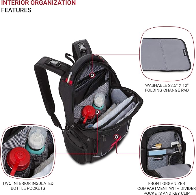 SwissGear Diaper Bag Backpack, Multifunction Travel Backpack, Maternity Baby Changing Bags, Men’s and Women’s - Black