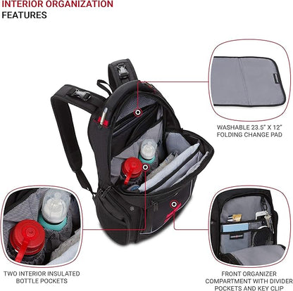 SwissGear Diaper Bag Backpack, Multifunction Travel Backpack, Maternity Baby Changing Bags, Men’s and Women’s - Black