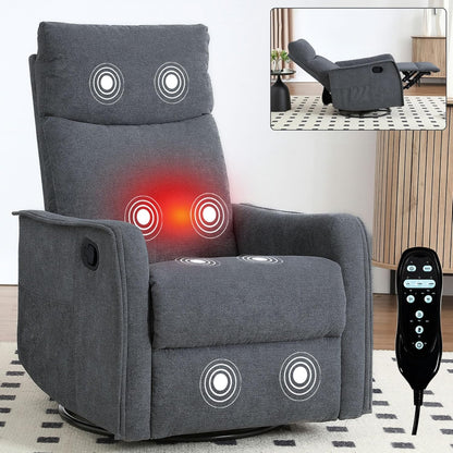 Massage Chair Recliner with Heat, Swivel Rocking Chair Recliner with High Back, Manual Nursery Recliners for Adults,Small Recliner Chair for Small Spaces, Living Room Bedroom, Fabric (Blue Green)