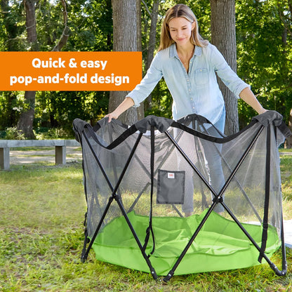 Summer Infant Pop ‘N Play Deluxe Ultimate Playard, Aqua Splash - Full Coverage Indoor/Outdoor Portable Play Pen with Fast, Easy and Compact Fold
