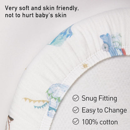 Muslin Bassinet Fitted Sheets 2 Pack, Soft Breathable Cotton Baby Bassinet Mattress Sheet Set, 360° Elastic Snug Fit, Universal for Oval, Rectangle & Hourglass Cradle, Unisex Baby Bedding (Cute Cars)