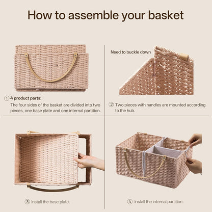Angelhood Large Paper Rope Diaper Caddy, Baby Essentials Organizer, Portable Baby Shower Baskets Gift Bin, Car Storage Bag for Nursery