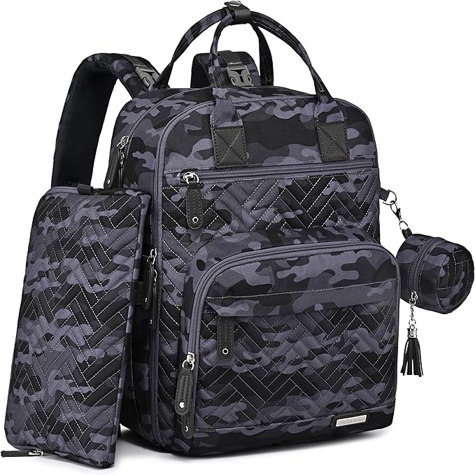 iniuniu Diaper Bag Backpack, 4 in 1 kit Large Unisex Baby Bags for Boys Girls, Waterproof Travel Back Pack with Pouch