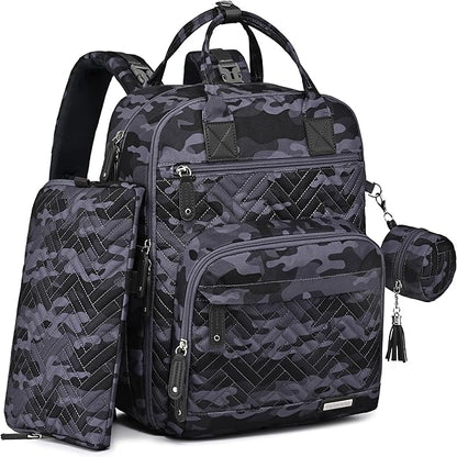iniuniu Diaper Bag Backpack, 4 in 1 kit Large Unisex Baby Bags for Boys Girls, Waterproof Travel Back Pack with Pouch