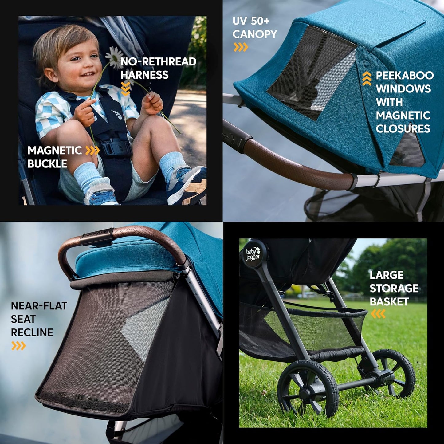 Baby Jogger City Mini GT3 All Terrain Baby Stroller with Forever Air Rubber Tires, All Wheel Suspension, Lightweight Stroller with Magnetic Buckle, No-Rethread Harness, and Foot Brake, Frosted Ivory
