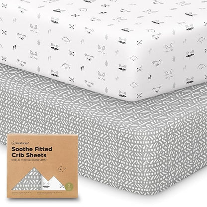 KeaBabies 2-Pack Organic Crib Sheets for Boys, Girls - 52x28 Fitted Crib Mattress Sheet Neutral, Breathable Jersey Cotton Cover for Baby Bed, Toddler Mattress, Soft & Cute Prints (Nordic)