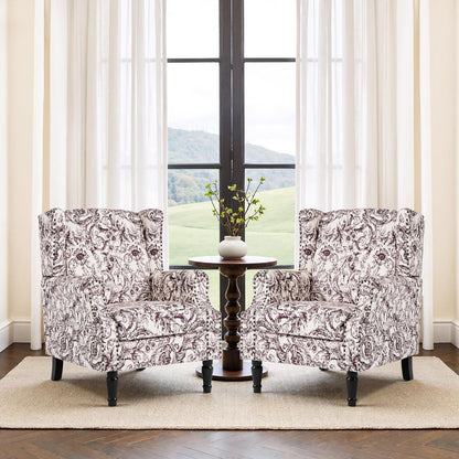 Swivel Rocker Recliner Chair, Manual Nursery Glider Recliner, Floral Fabric Wingback Accent Chair with Adjustable Backrest & Footrest for Small Spaces Living Room Bedroom (Plants Floral, Set of 1)