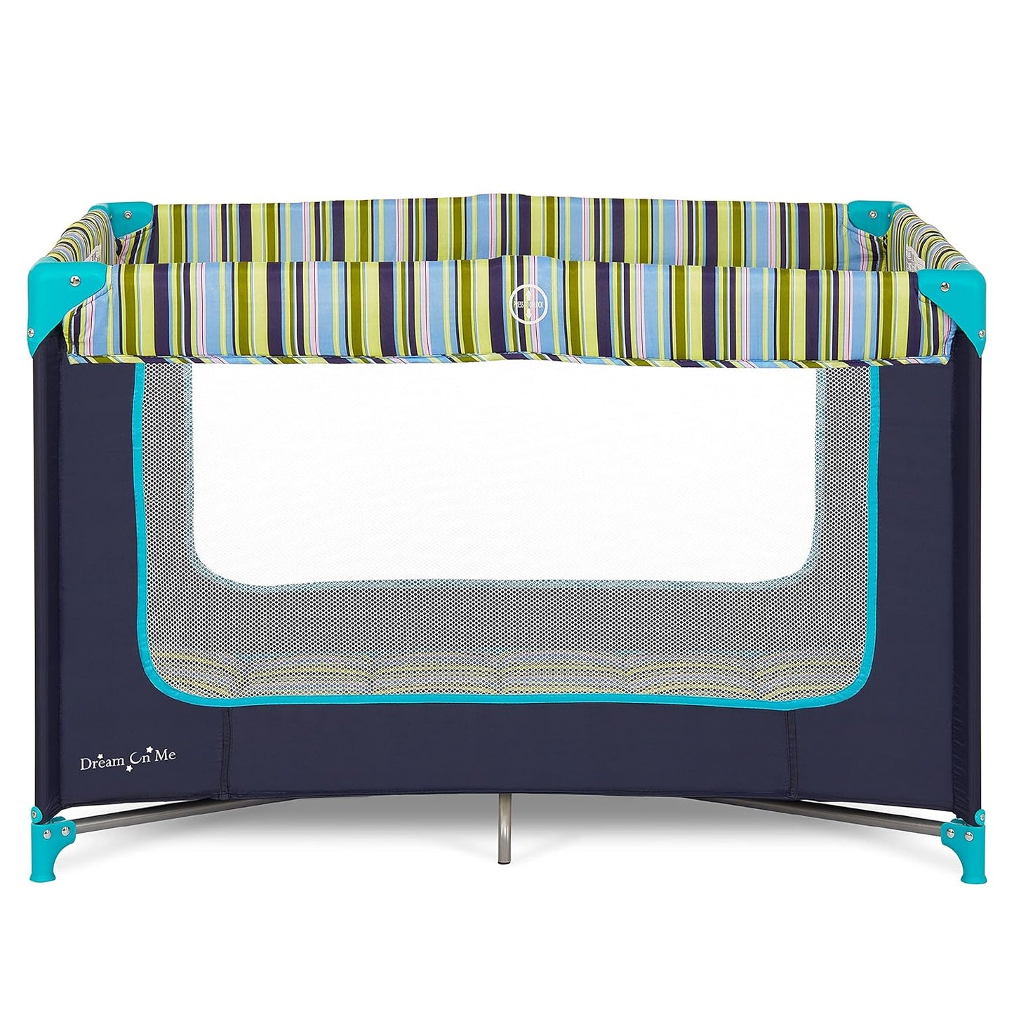 Dream On Me Zodiak Baby Playard, Breathable Mesh Sides, Soft Comfortable Mattress, Quick & Easy to Fold with Travel Carry Bag, Compact Space Saving Design - Grey/Green
