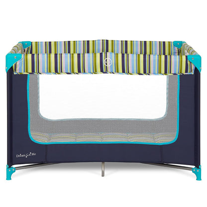 Dream On Me Zodiak Baby Playard, Breathable Mesh Sides, Soft Comfortable Mattress, Quick & Easy to Fold with Travel Carry Bag, Compact Space Saving Design - Grey/Green