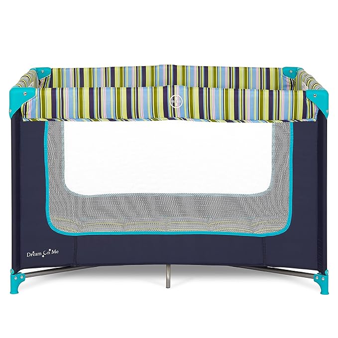 Dream On Me Zodiak Baby Playard, Breathable Mesh Sides, Soft Comfortable Mattress, Quick & Easy to Fold with Travel Carry Bag, Compact Space Saving Design - Navy