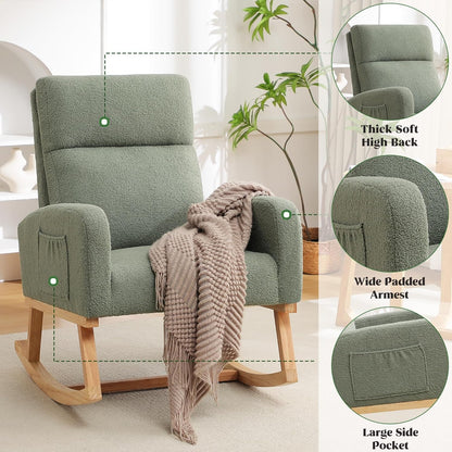 HCHAIRH Rocking Chair Nursery, Upholstered Fabricr Nursing Rocking Chairs with Soft High Back, Modern Nursery Glider Rocker for Mom Living Room, Bedroom, Camel