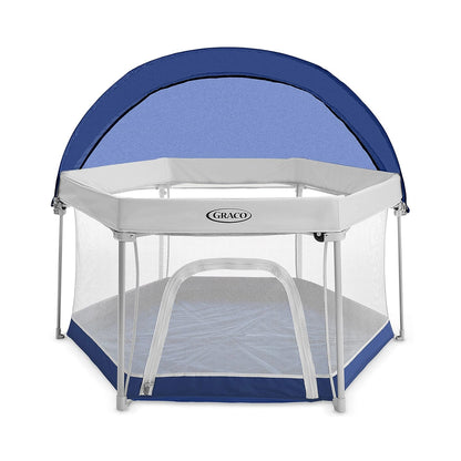 Graco® Lite Traveler 4 in 1 Playard with 4 Modes, Bedside Bassinet, Toddler Playpen, Free Play and Slumber Tent Mode, Lightweight Portable Playard with Canopy and Carry Bag