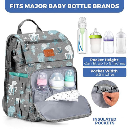 PILLANI Baby Diaper Bag Backpack - Backpack Diaper Bag w/Large Capacity - Baby Shower Gifts - Waterproof Travel Diaper Bags w/Changing Pad, Insulated Bottle Holders, Padded Straps - Baby Boy Stuff