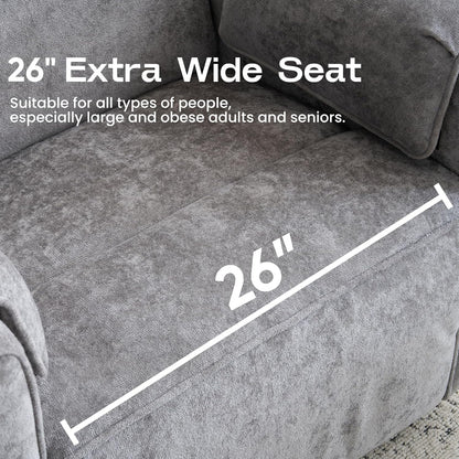 Oversized Power Recliner Chair Swivel Glider with Adjustable Headrest, 26" Extra Wide Glider Nursery Chair with Overstuffed Armrest, USB Ports, Chenille Fabric, Cream