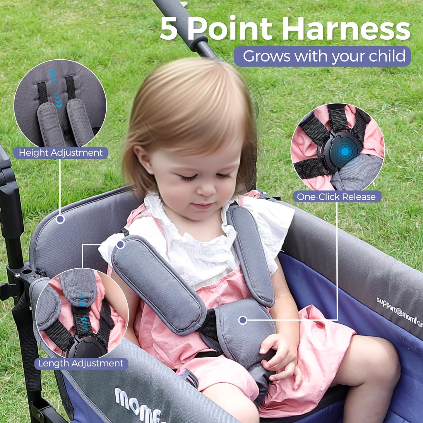 Stroller Wagon for 2 Kids with Canopy, Foldable All-Terrain Wagon Stroller with Adjustable Push/Pull Handle, Parent Organizer, 5-Point Harness, Ideal for Travel & Outdoor Adventures, Meadow Green