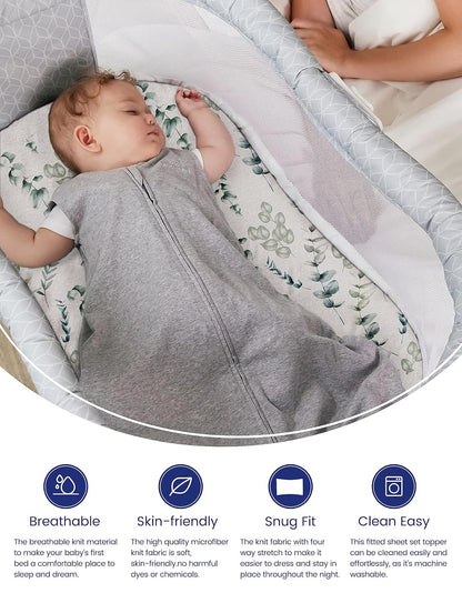 TotAha Premium Stretchy Bassinet Sheets for Baby Girl, Silky Comfort Cradle Sheets Fitted 18 x 36 for Oval, Rectangular, Hourglass Mattress, Hypoallergenic, Buttery Soft 2-Pack (Floral & Pale Pink)