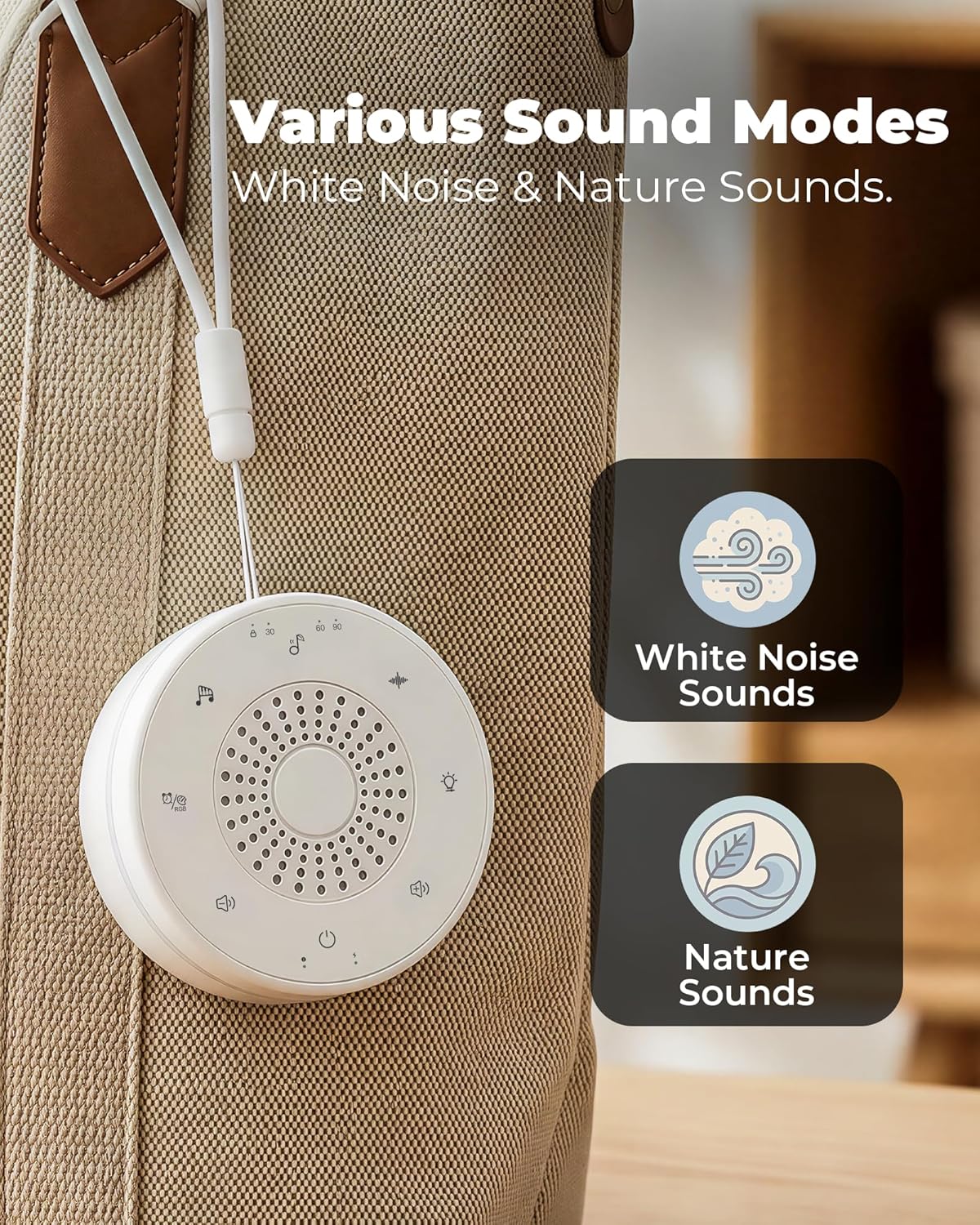 White Noise Sound Machine for Sleep, Portable White Noise Sound Machine with 30 Soothing Sounds, 3 Timers, Night Light, Memory Function for Baby Registry, Adults, Kids, Travel, Home, Office