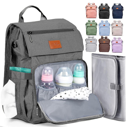 PILLANI Baby Diaper Bag Backpack - Large Waterproof Travel Diaper Bag for Boys & Girls, 16 Organizer Pockets with Changing Pad, Insulated Bottle Pockets & Stroller Straps, Baby Shower Gifts, Dinosaur