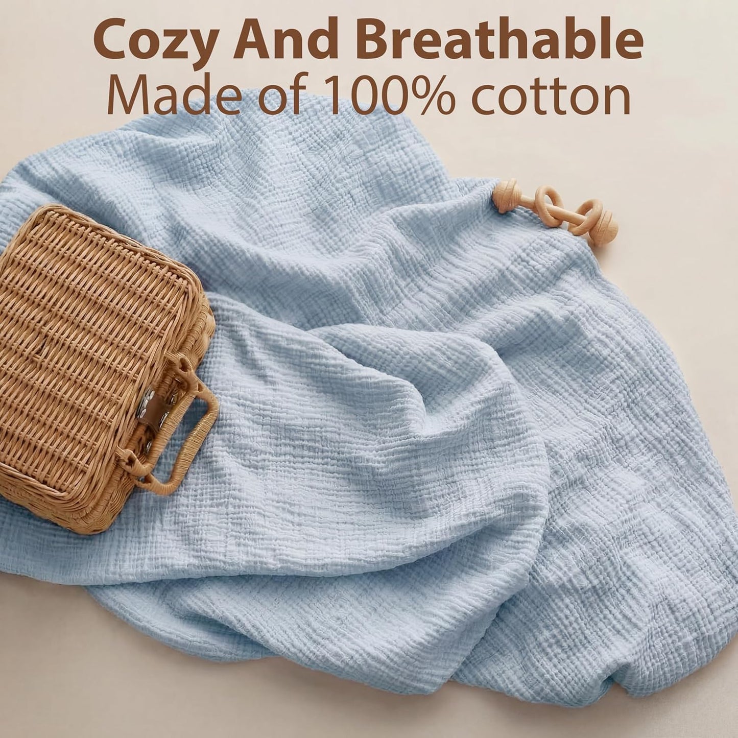 Muslin Bassinet Sheet Compatible with Maxi-COSI Iora & Iora Air Bedside Sleeper - 100% Cotton Rectangular Mattress Pad Cover (33"x20"), Breathable & Soft, Boho (1 Pack Blue)