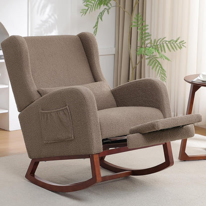 HCHAIRH Rocking Chair Nursery, Nursery Rocking Chairs with Foot Rest, Comfy Fabric Glider Rocker Nursing Chair with High Back for Nursing, Living Room, Bedroom, Beige