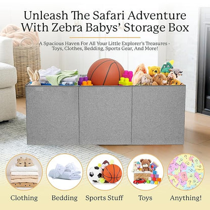 Zebra Baby Extra Large Toy Box Chest for Kids — Collapsible Toy Storage Organizer with Lid, 40" Wide, Removable Dividers, Boys & Girls