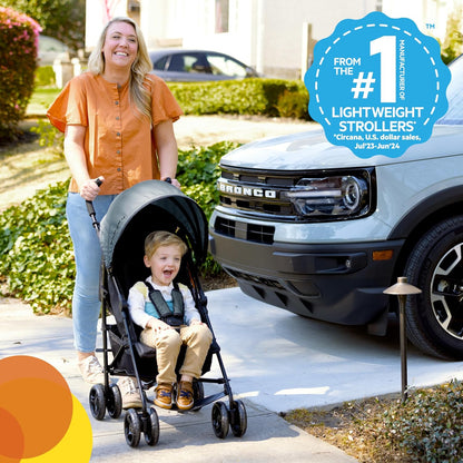 Bright Starts Ford Bronco HighGear Stroller, Lightweight Foldable Stroller with Sport Details, Large Storage Basket, Anti-Shock & Lockable Wheels, Unisex Area 51 Blue/Green