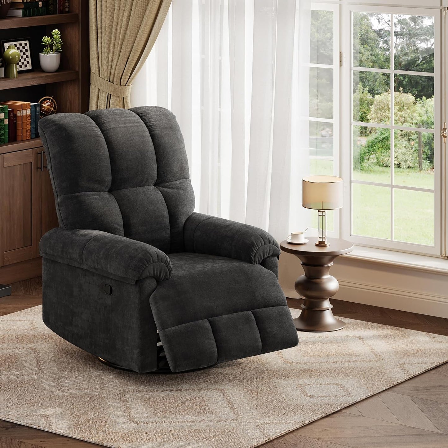 Garvee Power Recliner Chair with 270° Swivel and Rocking, Electric Glider Nursery Chair with USB Charging Port, PU Leather Upholstery and Button Tufted Backrest for Living Room, Cream