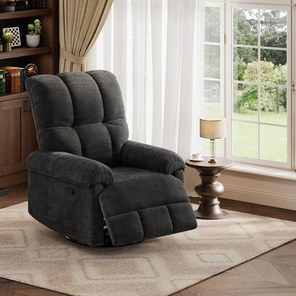 Garvee Power Recliner Chair with 270° Swivel and Rocking, Electric Glider Nursery Chair with USB Charging Port, PU Leather Upholstery and Button Tufted Backrest for Living Room, Cream