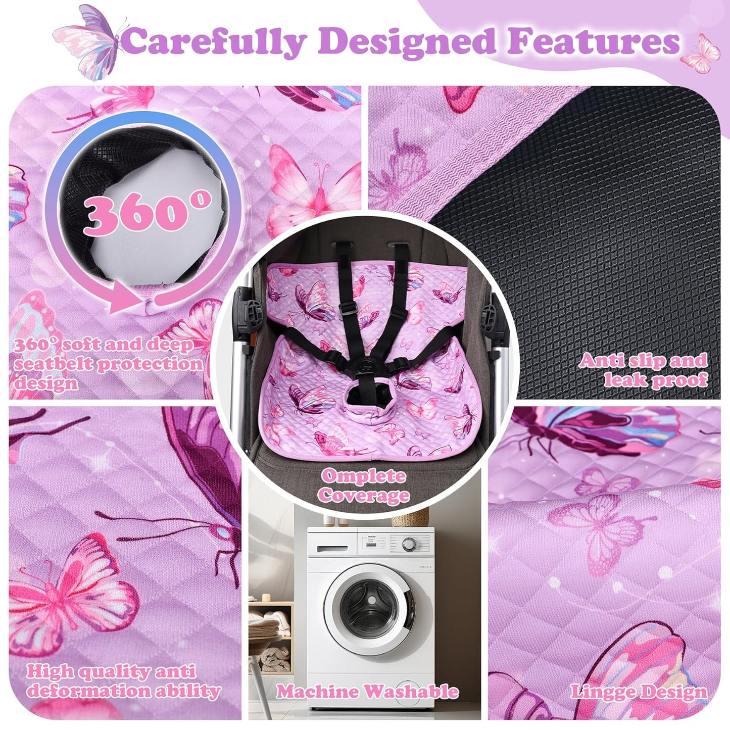 Babenest Car Seat Potty Protector Cover -Waterproof Carseat Training Liner for Baby &Toddler Shower Gift, Dry Piddle Pee Pad with Fun Designs for Strollers & Infant Car Seats (2pcs Pink)