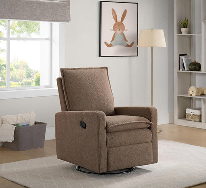 Oxford Baby Uptown Upholstered Glider Recliner Rocking Chair 360° Swivel for Nursery and Living Room - Boucle White