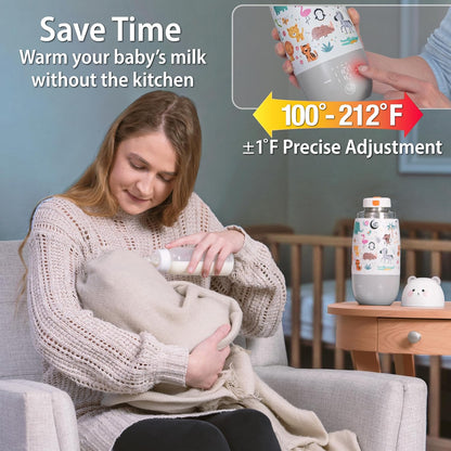 Portable Baby Bottle Warmer – Cordless Travel Warmer, USB-C Fast Charging, 17oz Large Capacity, Precise Temp Control for Breast Milk & Formula, Rechargeable for On-The-Go Newborn Feeding