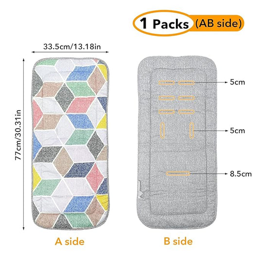 Baby Stroller Cushion,Infant Car Seat Insert-Reversible Universal Breathable and Soft Newborn seat Liner for Stroller,100% Cotton Seat Pad Liner for Newborns-34x78cm,1 Pack(Geometry + Grey)