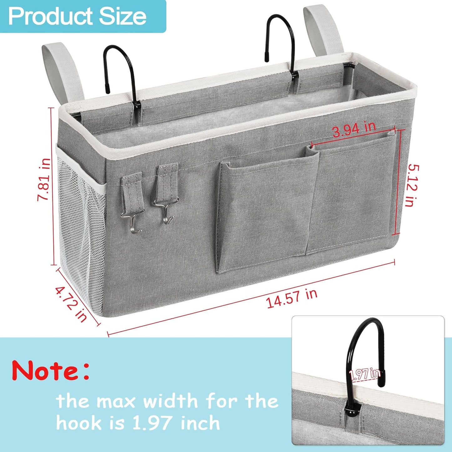 Loghot Bedside Caddy/Bedside Storage Bag Hanging Organizer for Bunk and Hospital Beds,Dorm Rooms Bed Rails,Can be Placed Glasses,Books,Mobile Phones,Keys (White)