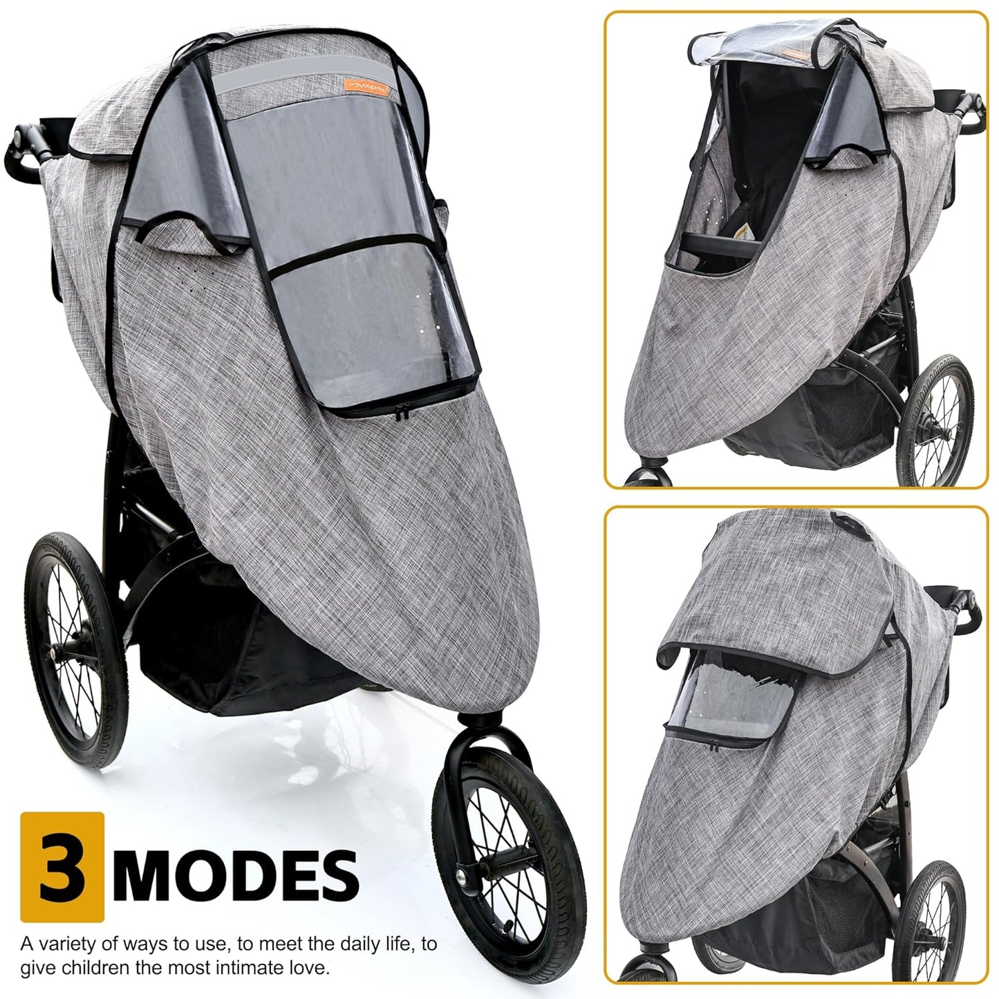 Stroller Rain Cover,Universal Stroller Accessory,Waterproof,Windproof Protection,Protect from Dust Snow,Baby Travel Weather Shield(Grey)