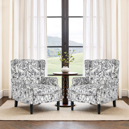 Swivel Rocker Recliner Chair, Manual Nursery Glider Recliner, Floral Fabric Wingback Accent Chair with Adjustable Backrest & Footrest for Small Spaces Living Room Bedroom (Plants Floral, Set of 1)