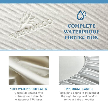 Bamboo Crib Mattress Protector by Pure Bamboo, Waterproof - Breathable, Noiseless Mattress Cover Pad Protects Against Moisture & Stains - Fits 52x28x6 inch Mattress